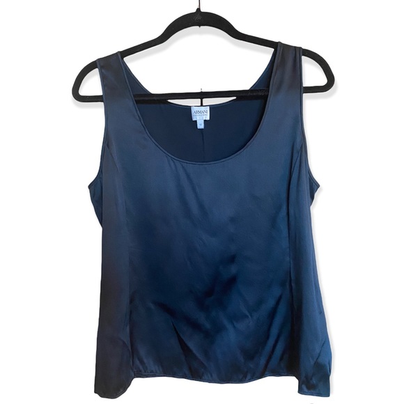ARMANI COLLEZIONI elegant Silk Camisole Sleeveless top Navy Blue zipper detail - Picture 5 of 10